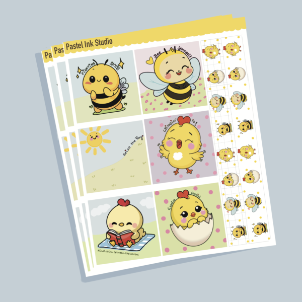 Chikki & BiBi | Yellow & White Sticker Sheet | For Hobonichi Cousin & Planners